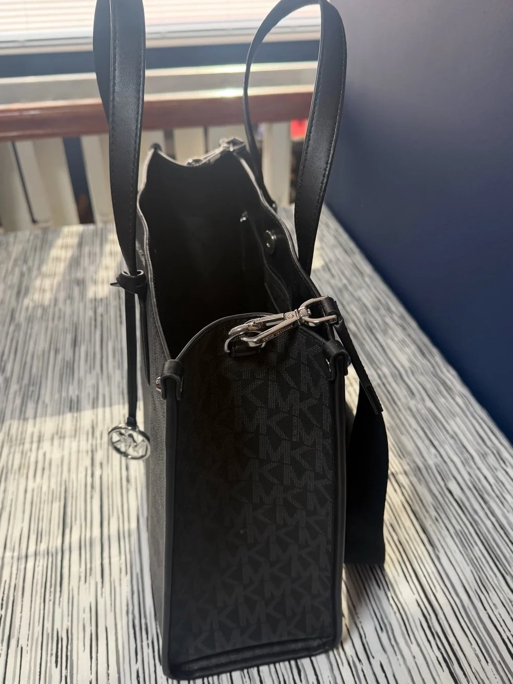 Michael Kors Black MK Logo Messenger Tote with Crossbody Strap